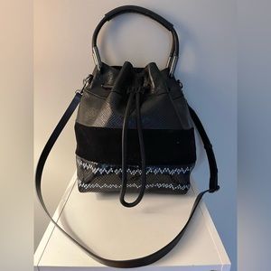 Black Leather Halston Bucket Bag